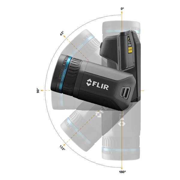 FLIR T8xx — bloco óptico que gira 180° (0°, 45°, 90°, 135°, 180°)