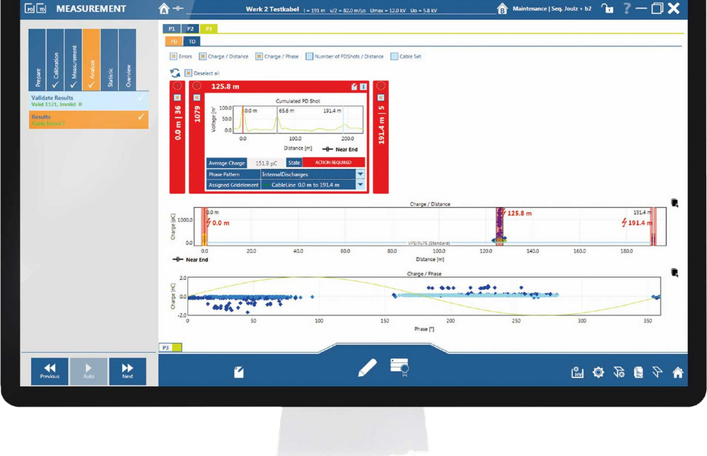 Software b2 Suite — tela de medição de PD/TD