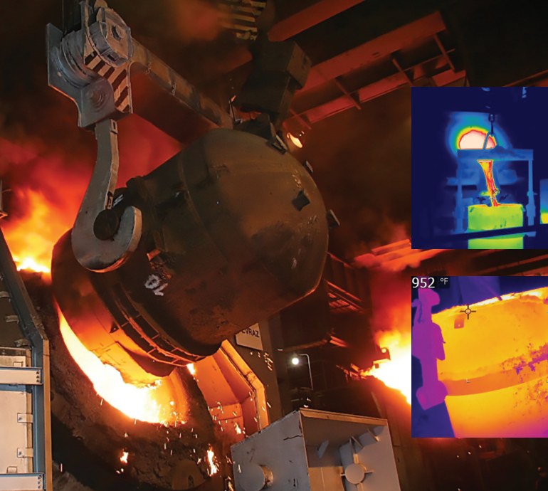 Processo industrial — panela de aciaria com câmera térmica