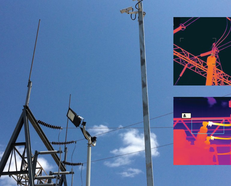 Subestação monitorada por câmeras FLIR fixas com visualização térmica em tempo real